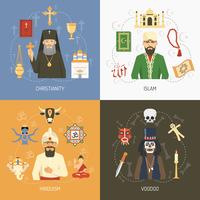 Religiones concepto 4 iconos planos cuadrados vector