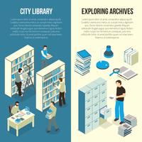 Documents Archive Library Isometric Vertical Banners vector