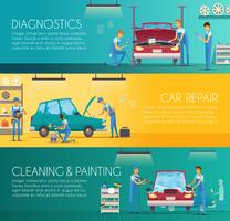 Car Repair Center Retro Cartoon Banners  vector