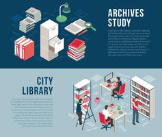  City Library Archives  2 Isometric Banners vector