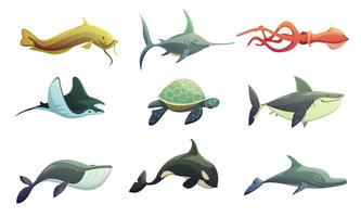 Fish And Marine Animals Cartoon Set 