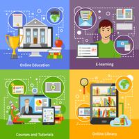 Online Education Concept 4 Flat Icons vector