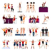 Dancing Club People Flat Icons Set vector