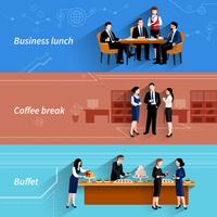 Business lunch flat banners set vector