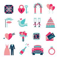 Conjunto de iconos planos de boda vector