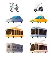 Iconos de dibujos animados planos de transporte de la ciudad vector