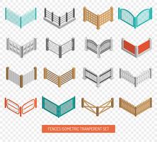 Fences Types Icons Isometric Transparent Set vector