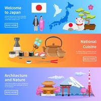 Japanese Culture Landmarks Flat Banners Set vector