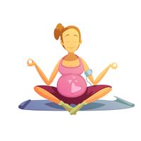 Pregnancy Yoga Exercises Retro Cartoon Poster vector
