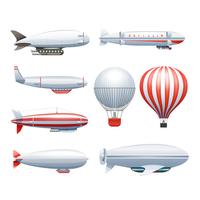 Dirigible Airship White Red Icons Set vector