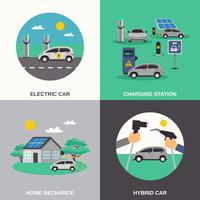 Electric Car 4 Flat Icons Square 