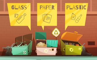Conjunto de iconos de dibujos animados de clasificación de residuos de basura vector