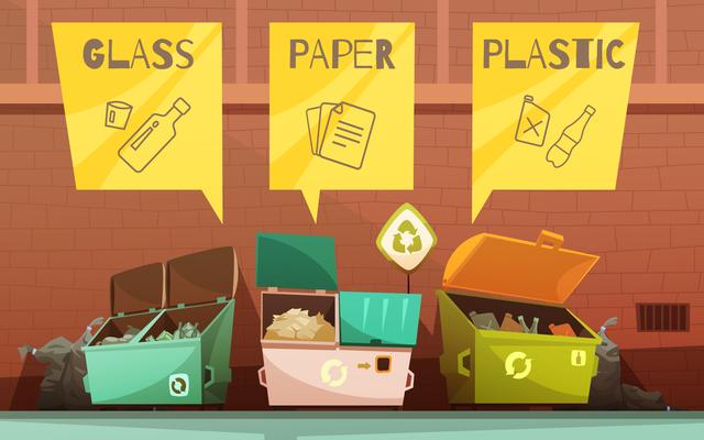 Garbage Waste Sorting Cartoon Icons Set 