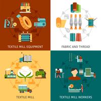 Textile Mill 4 Flat Icons Square vector