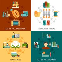 Textile Mill 4 Flat Icons Square vector