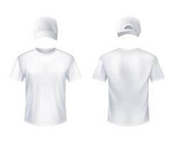 Camiseta blanca Gorra de béisbol Hombre Realista vector