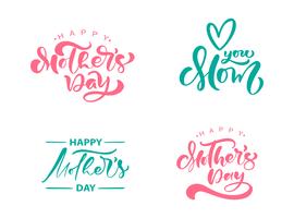 Set of phrases on Happy Mothers Day. Vector lettering calligraphy text. Modern vintage hand drawn quotes. Best mom ever illustration