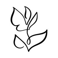 Continuous line hand drawing calligraphic vector flower concept logo beauty. Scandinavian spring floral design element in minimal style. black and white