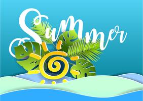 Vector summer poster. Paper cut style.