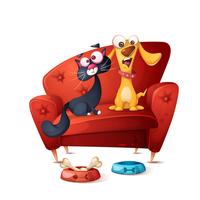 Cat and dog - cartoon illustration. vector