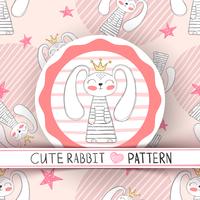 Cute seamless pattern - rabbit cartoon. vector