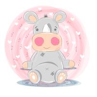 Cute rhino illustration - cartoon characters vector