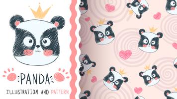 Cute panda illustration - seamless pattern vector