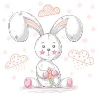 Cute teddy rabbit - cartoon illustration. vector