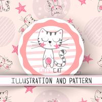 Cute cat - cartoon seamless pattern vector