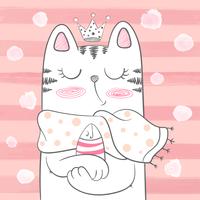 Cute princess cat with fish vector