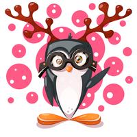 Penguin, deer - cartoon funny characters. vector