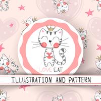 Cute cat - cartoon seamless pattern vector