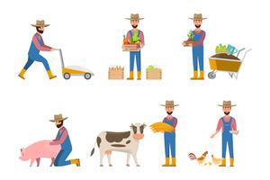 happy farmer cartoon in many characters set 