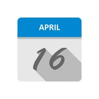 16 de abril Fecha en un calendario de un solo día vector