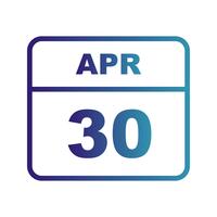 April 30th Date on a Single Day Calendar vector