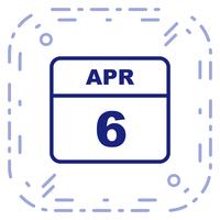 April 6th Date on a Single Day Calendar vector