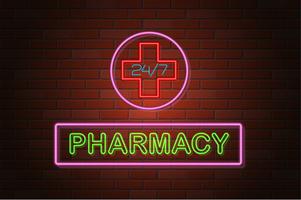 glowing neon signboard pharmacy vector illustration