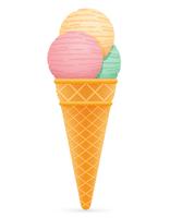 ice cream balls in waffle cone vector illustration