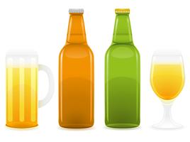 Ilustración de vector de vidrio y botella de cerveza
