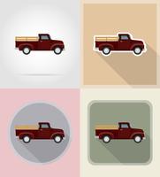 old retro car pickup flat icons vector illustration isolated