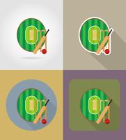 zona de juegos para los iconos planos de cricket vector illustration