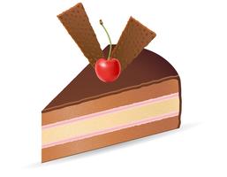piece of chocolate cake with cherries vector illustration