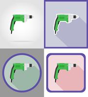 Herramientas de taladro eléctrico para la construcción y reparación de iconos planos vector illustration