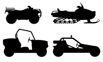 set icons atv automobile off roads black outline silhouette vector illustration