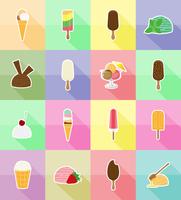 Ilustración de vector de iconos planos de helado