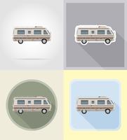 coche van caravana camper casa móvil iconos planos vector ilustración