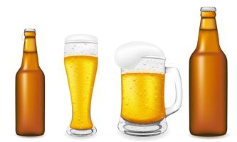 beer in glass and bottle vector illustration