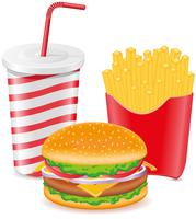 cheeseburger fries potato and paper cup with soda vector