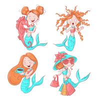 Vector illustration of cute mermaid. Vector illustration.