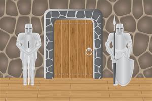 knights in castle guarding door vector